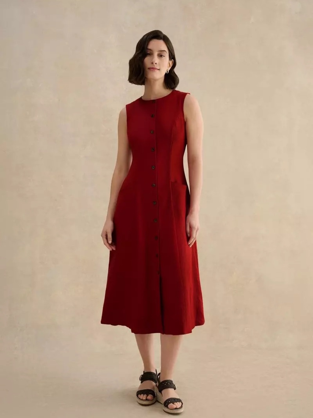 🩸Hobbs London Carmen Linen Dress ~ Rustic Red